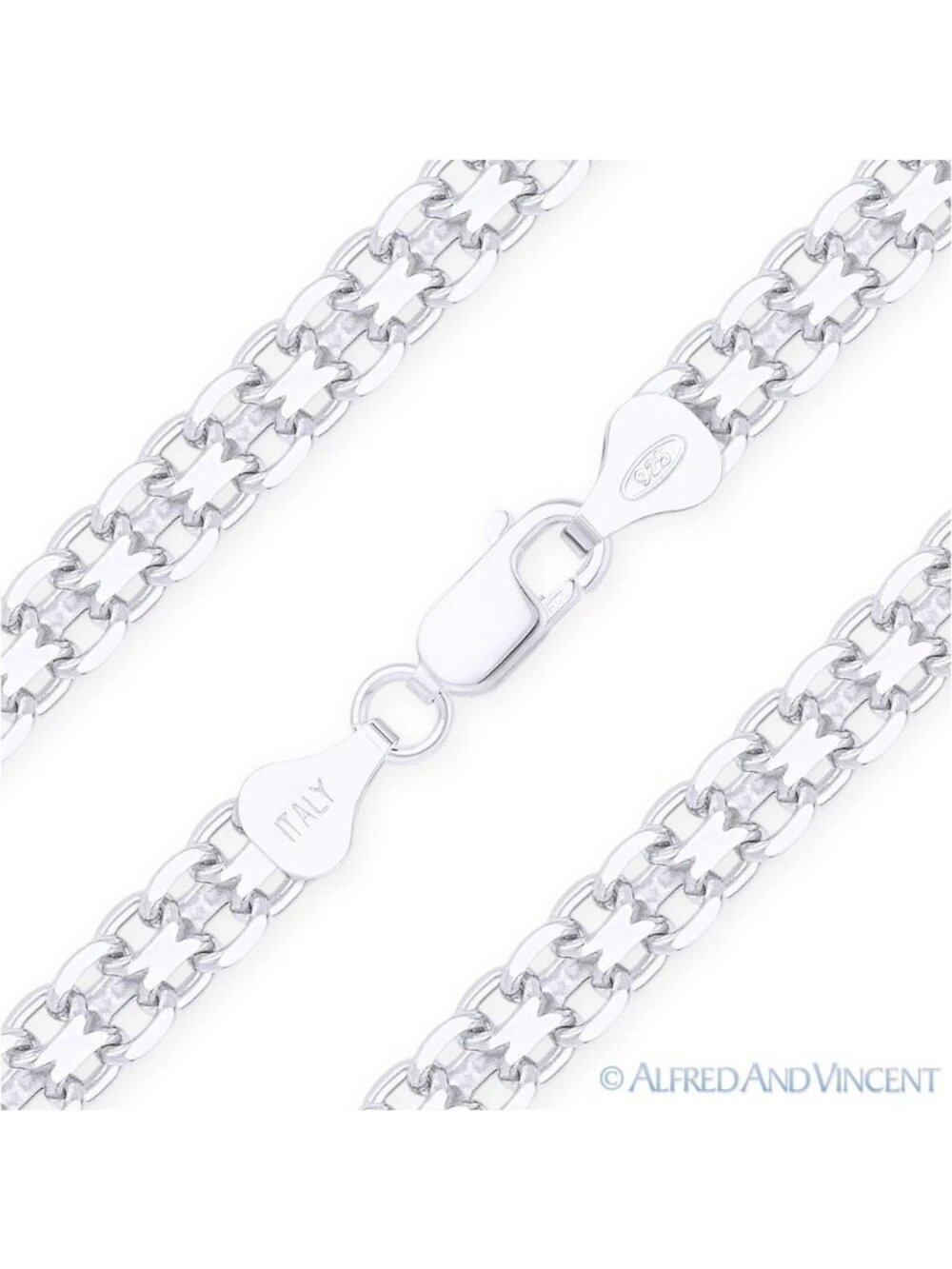 5mm Bismark / Bizmark Link Italian Chain Necklace in .925 Sterling Silver 24"